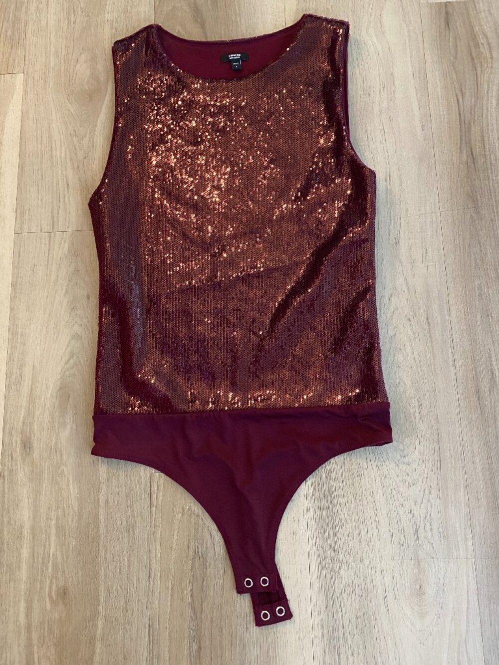 NWOT Express Wine Red Sequin Bodysuit S Body Contour Cocktail Glam Event